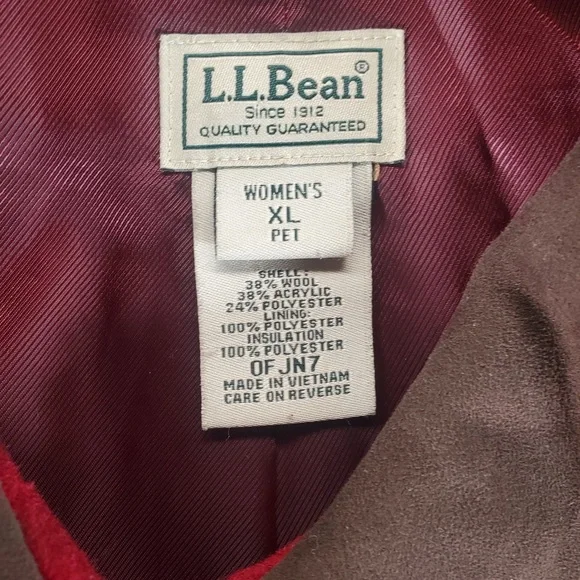 L.L Bean Chore Jacket Womens XL Petite Red 0F‎ JN7 Wool Utility Barn Overcoat - Picture 3 of 8